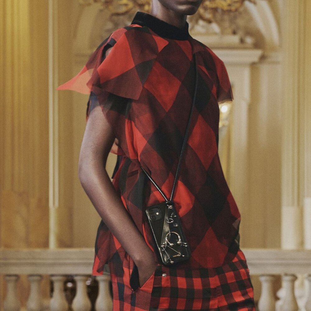 Sacai R/22 Red & Black Buffalo-Plaid Chiffon Blouse